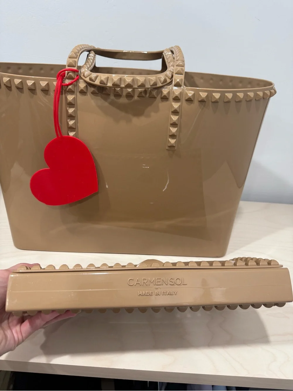 Carmen Sol Angelica Studded Tote & Nora Pouchette Set with Red Heart Tag